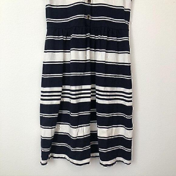 J. CREW Villa Dress Navy Blue Cream Ivory Striped Sleeveless Fit Flare Cotton XS - Picture 12 of 12